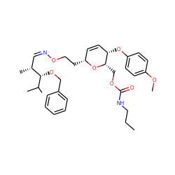 CCCNC(=O)OC[C@@H]1O[C@H](CCO/N=C\[C@@H](C)[C@H](OCc2ccccc2)C(C)C)C=C[C@@H]1Oc1ccc(OC)cc1 ZINC000008035739