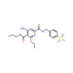 CCCNC(=O)c1c(N)cc(C(=O)NCc2ccc(S(C)(=O)=O)cc2)nc1OCC ZINC000038151282