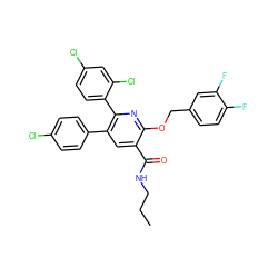 CCCNC(=O)c1cc(-c2ccc(Cl)cc2)c(-c2ccc(Cl)cc2Cl)nc1OCc1ccc(F)c(F)c1 ZINC000028332732