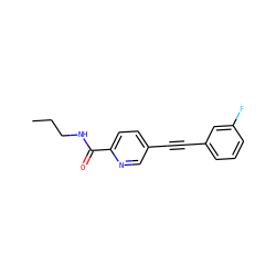 CCCNC(=O)c1ccc(C#Cc2cccc(F)c2)cn1 ZINC000096933553