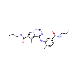 CCCNC(=O)c1ccc(C)c(Nc2ncnn3cc(C(=O)NCCC)c(C)c23)c1 ZINC000064491941