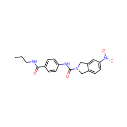 CCCNC(=O)c1ccc(NC(=O)N2Cc3ccc([N+](=O)[O-])cc3C2)cc1 ZINC000166824852