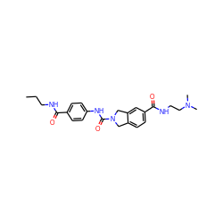 CCCNC(=O)c1ccc(NC(=O)N2Cc3ccc(C(=O)NCCN(C)C)cc3C2)cc1 ZINC000218672932