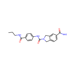 CCCNC(=O)c1ccc(NC(=O)N2Cc3ccc(C(N)=O)cc3C2)cc1 ZINC000166781022