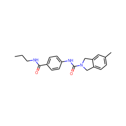 CCCNC(=O)c1ccc(NC(=O)N2Cc3ccc(C)cc3C2)cc1 ZINC000165756230