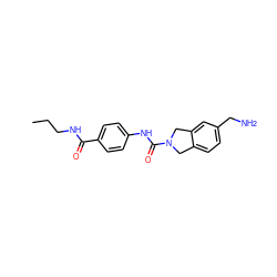 CCCNC(=O)c1ccc(NC(=O)N2Cc3ccc(CN)cc3C2)cc1 ZINC000166992235