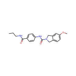 CCCNC(=O)c1ccc(NC(=O)N2Cc3ccc(OC)cc3C2)cc1 ZINC000166698255