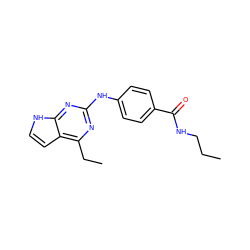 CCCNC(=O)c1ccc(Nc2nc(CC)c3cc[nH]c3n2)cc1 ZINC000063540077