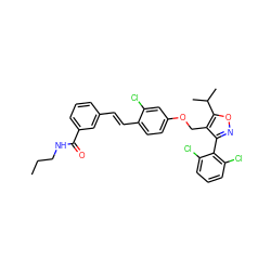 CCCNC(=O)c1cccc(/C=C/c2ccc(OCc3c(-c4c(Cl)cccc4Cl)noc3C(C)C)cc2Cl)c1 ZINC000014976971