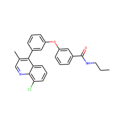 CCCNC(=O)c1cccc(Oc2cccc(-c3c(C)cnc4c(Cl)cccc34)c2)c1 ZINC000040393008