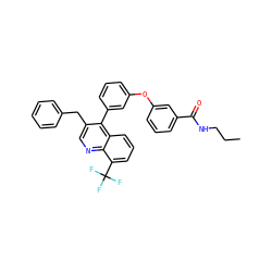 CCCNC(=O)c1cccc(Oc2cccc(-c3c(Cc4ccccc4)cnc4c(C(F)(F)F)cccc34)c2)c1 ZINC000049867472