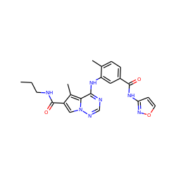 CCCNC(=O)c1cn2ncnc(Nc3cc(C(=O)Nc4ccon4)ccc3C)c2c1C ZINC000058660604