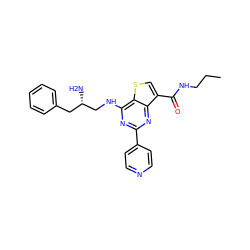 CCCNC(=O)c1csc2c(NC[C@@H](N)Cc3ccccc3)nc(-c3ccncc3)nc12 ZINC000223690380