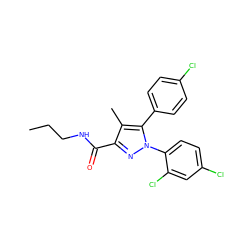 CCCNC(=O)c1nn(-c2ccc(Cl)cc2Cl)c(-c2ccc(Cl)cc2)c1C ZINC000013474253