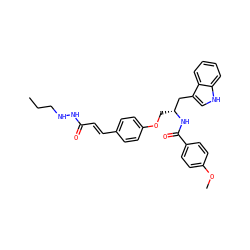 CCCNNC(=O)/C=C/c1ccc(OC[C@H](Cc2c[nH]c3ccccc23)NC(=O)c2ccc(OC)cc2)cc1 ZINC001772606835