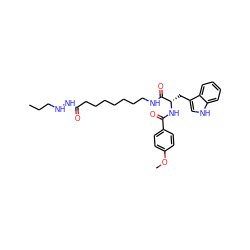 CCCNNC(=O)CCCCCCCNC(=O)[C@H](Cc1c[nH]c2ccccc12)NC(=O)c1ccc(OC)cc1 ZINC001772655430