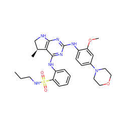 CCCNS(=O)(=O)c1ccccc1Nc1nc(Nc2ccc(N3CCOCC3)cc2OC)nc2c1[C@@H](C)CN2 ZINC000221647988