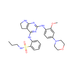 CCCNS(=O)(=O)c1ccccc1Nc1nc(Nc2ccc(N3CCOCC3)cc2OC)nc2c1CCN2 ZINC000200861649