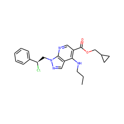 CCCNc1c(C(=O)OCC2CC2)cnc2c1cnn2C[C@@H](Cl)c1ccccc1 ZINC000013675581