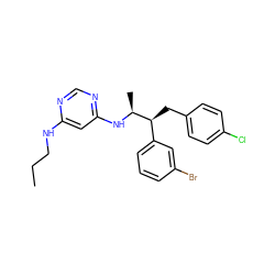 CCCNc1cc(N[C@@H](C)[C@@H](Cc2ccc(Cl)cc2)c2cccc(Br)c2)ncn1 ZINC000043013547