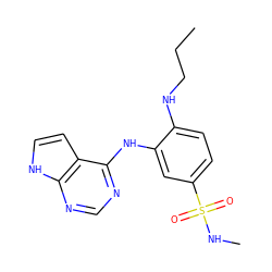 CCCNc1ccc(S(=O)(=O)NC)cc1Nc1ncnc2[nH]ccc12 ZINC001772616022