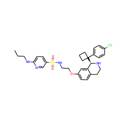 CCCNc1ccc(S(=O)(=O)NCCOc2ccc3c(c2)[C@@H](C2(c4ccc(Cl)cc4)CCC2)NCC3)cn1 ZINC000117340430