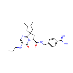 CCCNc1cnc2n(c1=O)[C@H](C(=O)NCc1ccc(C(=N)N)cc1)CC2(CCC)CCC ZINC000034073250