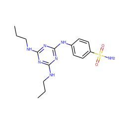 CCCNc1nc(NCCC)nc(Nc2ccc(S(N)(=O)=O)cc2)n1 ZINC000028474852