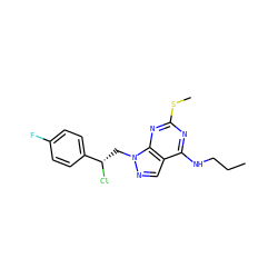 CCCNc1nc(SC)nc2c1cnn2C[C@H](Cl)c1ccc(F)cc1 ZINC000040980251