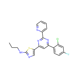 CCCNc1ncc(-c2cc(-c3ccc(F)cc3Cl)nc(-c3ccccn3)n2)s1 ZINC000064549329