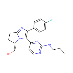 CCCNc1nccc(-c2c(-c3ccc(F)cc3)nc3n2[C@H](CO)CC3)n1 ZINC000013985866