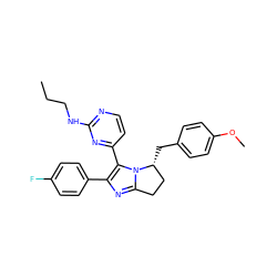 CCCNc1nccc(-c2c(-c3ccc(F)cc3)nc3n2[C@H](Cc2ccc(OC)cc2)CC3)n1 ZINC000049111441