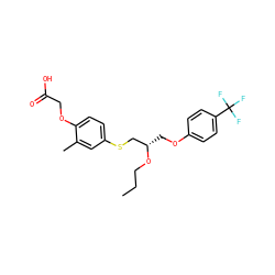 CCCO[C@@H](COc1ccc(C(F)(F)F)cc1)CSc1ccc(OCC(=O)O)c(C)c1 ZINC000028704637