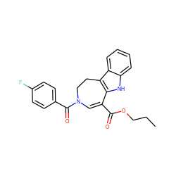 CCCOC(=O)C1=CN(C(=O)c2ccc(F)cc2)CCc2c1[nH]c1ccccc21 ZINC000040379787