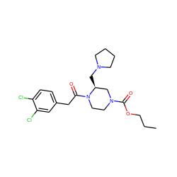 CCCOC(=O)N1CCN(C(=O)Cc2ccc(Cl)c(Cl)c2)[C@@H](CN2CCCC2)C1 ZINC000013832121