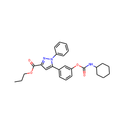 CCCOC(=O)c1cc(-c2cccc(OC(=O)NC3CCCCC3)c2)n(-c2ccccc2)n1 ZINC000299864485