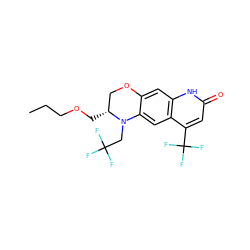 CCCOC[C@@H]1COc2cc3[nH]c(=O)cc(C(F)(F)F)c3cc2N1CC(F)(F)F ZINC000029044209