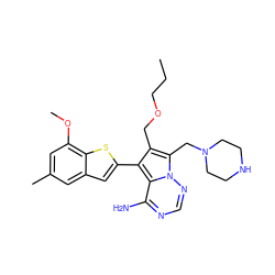 CCCOCc1c(-c2cc3cc(C)cc(OC)c3s2)c2c(N)ncnn2c1CN1CCNCC1 ZINC000218106410