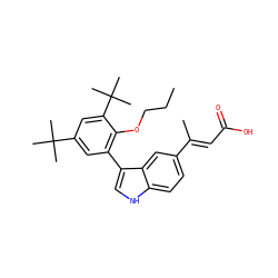 CCCOc1c(-c2c[nH]c3ccc(/C(C)=C/C(=O)O)cc23)cc(C(C)(C)C)cc1C(C)(C)C ZINC000026663021