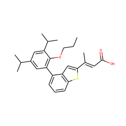 CCCOc1c(-c2cccc3sc(/C(C)=C/C(=O)O)cc23)cc(C(C)C)cc1C(C)C ZINC000029339441