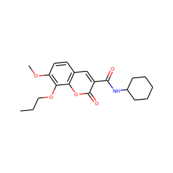 CCCOc1c(OC)ccc2cc(C(=O)NC3CCCCC3)c(=O)oc12 ZINC000211046766