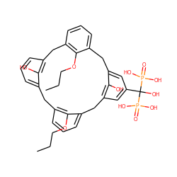 CCCOc1c2cccc1Cc1cc(C(O)(P(=O)(O)O)P(=O)(O)O)cc(c1O)Cc1cccc(c1OCCC)Cc1cccc(c1O)C2 ZINC000150558135