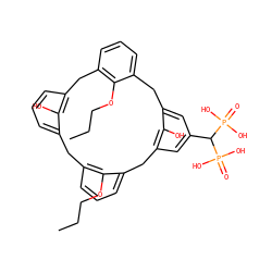 CCCOc1c2cccc1Cc1cc(C(P(=O)(O)O)P(=O)(O)O)cc(c1O)Cc1cccc(c1OCCC)Cc1cccc(c1O)C2 ZINC000150584505