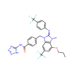 CCCOc1cc(C(F)(F)F)cc2c1n(C)/c(=N/c1ccc(C(F)(F)F)cc1)n2Cc1ccc(C(=O)Nc2nnn[nH]2)cc1 ZINC000101455576