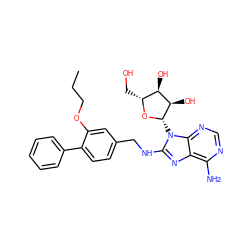 CCCOc1cc(CNc2nc3c(N)ncnc3n2[C@@H]2O[C@H](CO)[C@@H](O)[C@H]2O)ccc1-c1ccccc1 ZINC000144525644