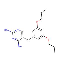 CCCOc1cc(Cc2cnc(N)nc2N)cc(OCCC)c1 ZINC000013726774