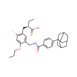 CCCOc1cc(F)c(C[C@@H](CC)C(=O)O)cc1CNC(=O)c1ccc(C23CC4CC(CC(C4)C2)C3)cc1 ZINC000040847358