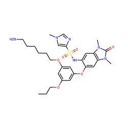 CCCOc1cc(OCCCCCCN)cc(Oc2cc3c(cc2NS(=O)(=O)c2cn(C)cn2)n(C)c(=O)n3C)c1 ZINC000653728141