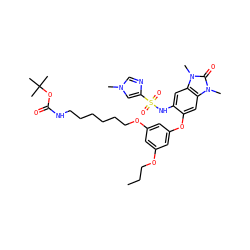 CCCOc1cc(OCCCCCCNC(=O)OC(C)(C)C)cc(Oc2cc3c(cc2NS(=O)(=O)c2cn(C)cn2)n(C)c(=O)n3C)c1 ZINC000653721414