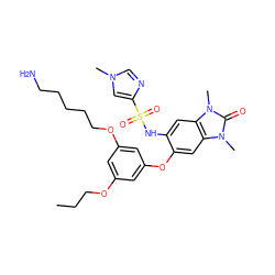 CCCOc1cc(OCCCCCN)cc(Oc2cc3c(cc2NS(=O)(=O)c2cn(C)cn2)n(C)c(=O)n3C)c1 ZINC000653728053